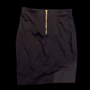 Philosophy black high waisted gold tone zipper detail midi skirt Sz 8
